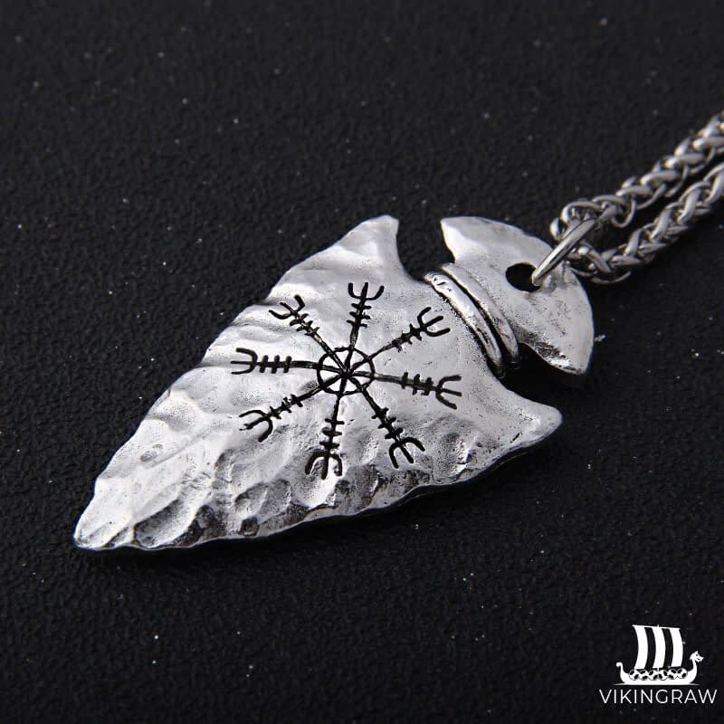 Helm of Awe and Viking Vegvisir Viking Spear Pendant Necklace Brutal Men Jewelry